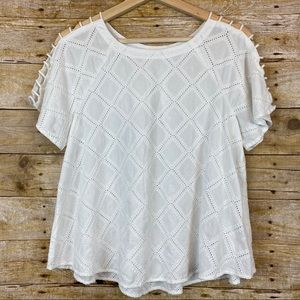 Madewell White Short Sleeve Eyelet Blouse Sz Small